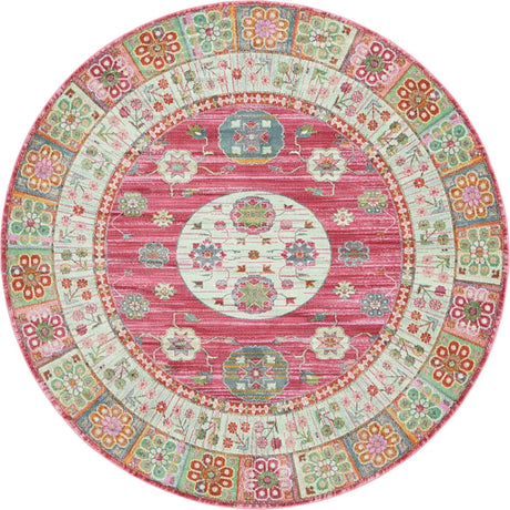 Pink 8' x 8' Baracoa Round Area Rug 100% Polypropylene Distressed Vintage Living Dining Room Office Traditional Carpet for Sale at Rug Engine