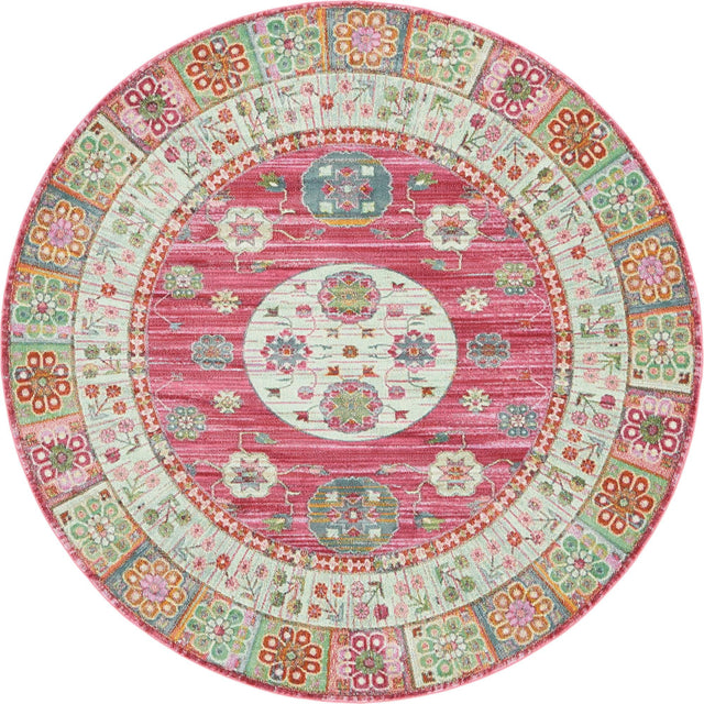 Pink 8' x 8' Baracoa Round Area Rug 100% Polypropylene Distressed Vintage Living Dining Room Office Traditional Carpet for Sale at Rug Engine