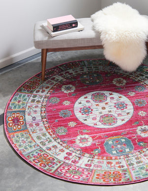 Pink 8' x 8' Baracoa Round Area Rug 100% Polypropylene Distressed Vintage Living Dining Room Office Traditional Carpet for Sale at Rug Engine