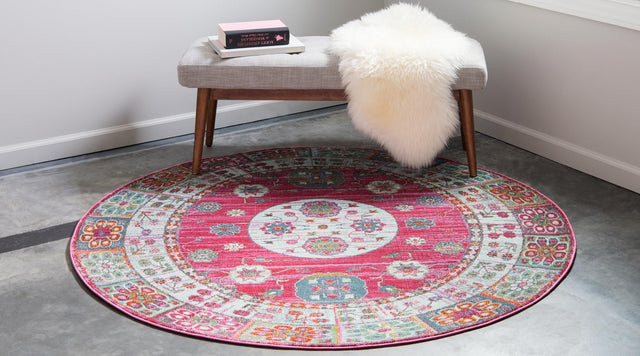 Pink 8' x 8' Baracoa Round Area Rug 100% Polypropylene Distressed Vintage Living Dining Room Office Traditional Carpet for Sale at Rug Engine
