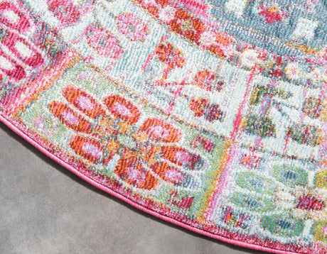 Pink 8' x 8' Baracoa Round Area Rug 100% Polypropylene Distressed Vintage Living Dining Room Office Traditional Carpet for Sale at Rug Engine