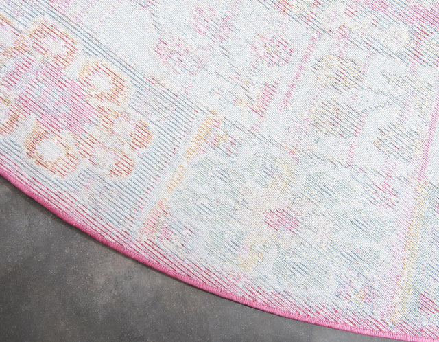 Pink 8' x 8' Baracoa Round Area Rug 100% Polypropylene Distressed Vintage Living Dining Room Office Traditional Carpet for Sale at Rug Engine
