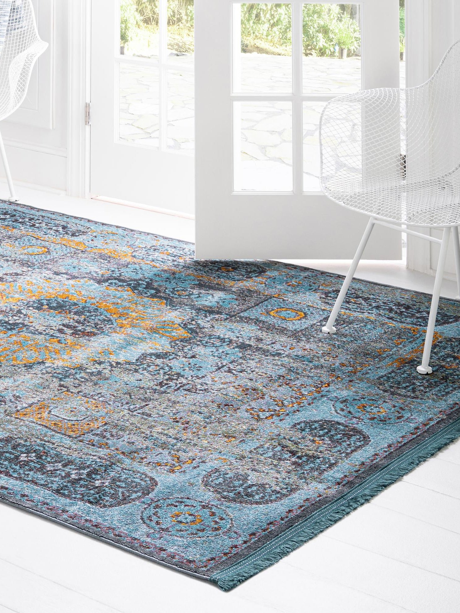 Blue 2' 2 x 3' 1 Baracoa Rectangle Area Rug 100% Polypropylene Distressed Vintage Living Dining Room Office Traditional Carpet for Sale at Rug Engine
