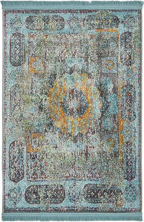 Blue 2' 2 x 3' 1 Baracoa Rectangle Area Rug 100% Polypropylene Distressed Vintage Living Dining Room Office Traditional Carpet for Sale at Rug Engine