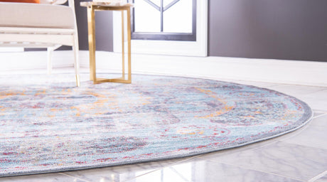 Blue 8' x 8' Baracoa Round Area Rug 100% Polypropylene Distressed Vintage Living Dining Room Office Traditional Carpet for Sale at Rug Engine