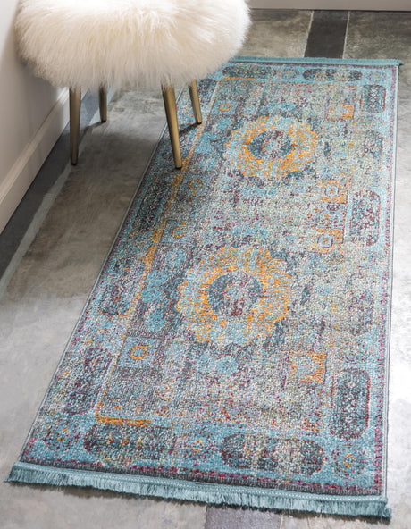 Blue 2' 2 x 6' 1 Baracoa Runner Area Rug 100% Polypropylene Distressed Vintage Living Dining Room Office Traditional Carpet for Sale at Rug Engine