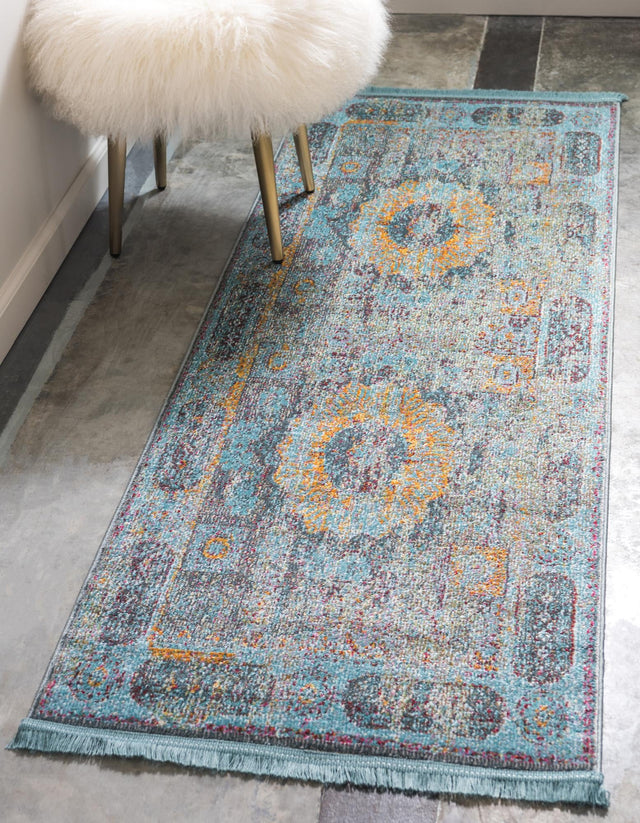 Blue 2' 2 x 6' 1 Baracoa Runner Area Rug 100% Polypropylene Distressed Vintage Living Dining Room Office Traditional Carpet for Sale at Rug Engine