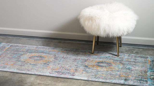 Blue 2' 2 x 6' 1 Baracoa Runner Area Rug 100% Polypropylene Distressed Vintage Living Dining Room Office Traditional Carpet for Sale at Rug Engine