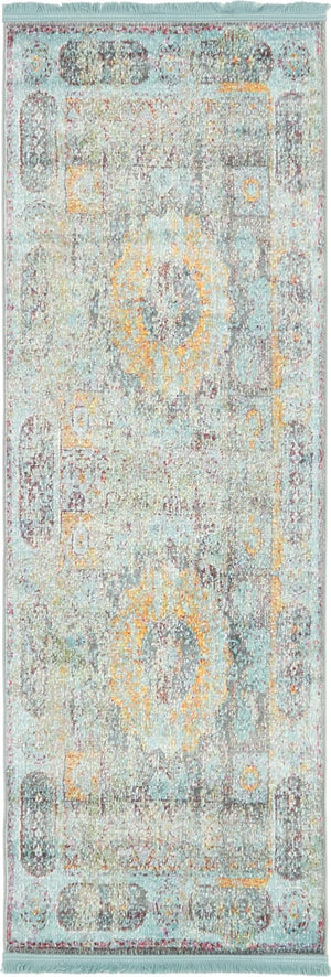 Blue 2' 2 x 6' 1 Baracoa Runner Area Rug 100% Polypropylene Distressed Vintage Living Dining Room Office Traditional Carpet for Sale at Rug Engine