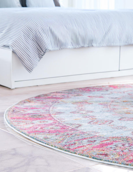 Blue 5' 5 x 5' 5 Baracoa Round Area Rug 100% Polypropylene Distressed Vintage Living Dining Room Office Traditional Carpet for Sale at Rug Engine