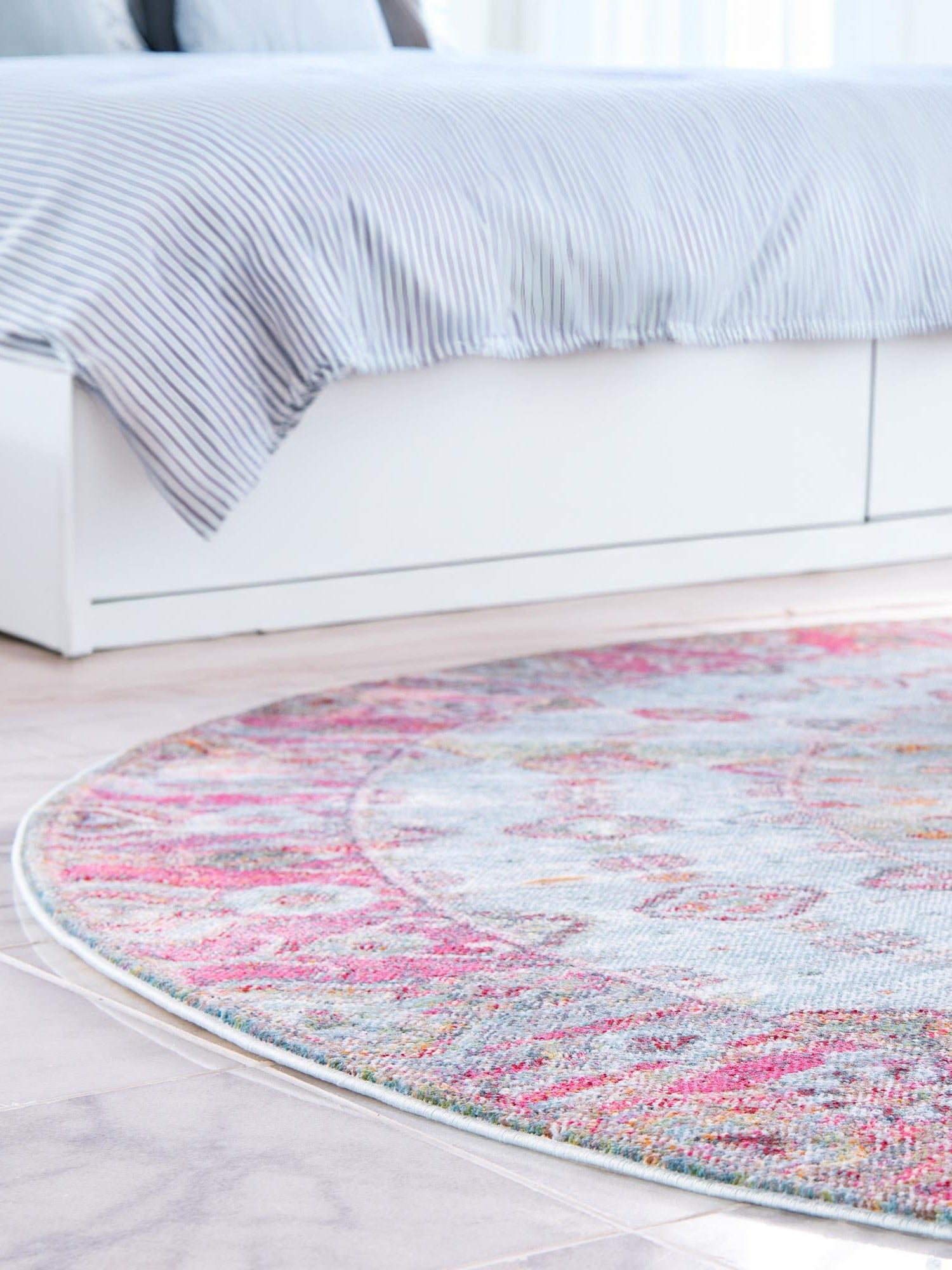 Blue 8' x 8' Baracoa Round Area Rug 100% Polypropylene Distressed Vintage Living Dining Room Office Traditional Carpet for Sale at Rug Engine