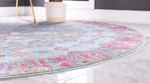 Blue 5' 5 x 5' 5 Baracoa Round Area Rug 100% Polypropylene Distressed Vintage Living Dining Room Office Traditional Carpet for Sale at Rug Engine