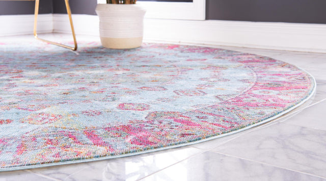 Blue 8' x 8' Baracoa Round Area Rug 100% Polypropylene Distressed Vintage Living Dining Room Office Traditional Carpet for Sale at Rug Engine