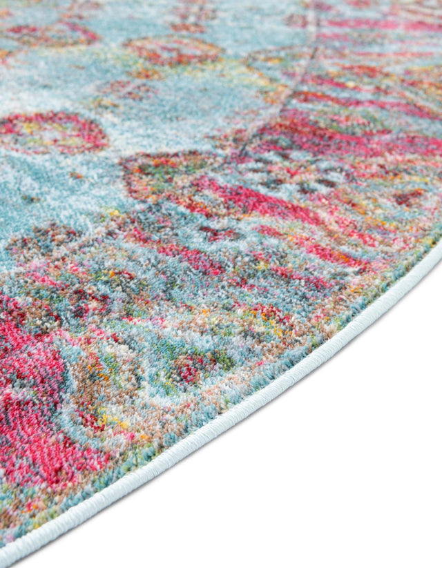 Blue 8' x 8' Baracoa Round Area Rug 100% Polypropylene Distressed Vintage Living Dining Room Office Traditional Carpet for Sale at Rug Engine