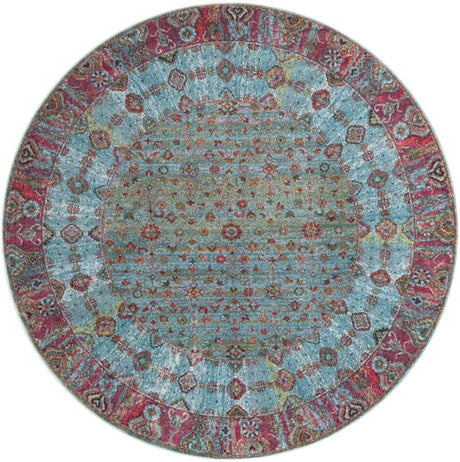 Blue 8' x 8' Baracoa Round Area Rug 100% Polypropylene Distressed Vintage Living Dining Room Office Traditional Carpet for Sale at Rug Engine