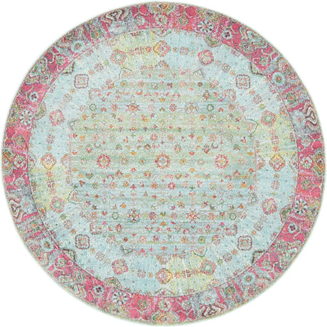 Blue 5' 5 x 5' 5 Baracoa Round Area Rug 100% Polypropylene Distressed Vintage Living Dining Room Office Traditional Carpet for Sale at Rug Engine