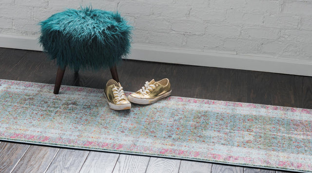 Blue 2' 2 x 6' 1 Baracoa Runner Area Rug 100% Polypropylene Distressed Vintage Living Dining Room Office Traditional Carpet for Sale at Rug Engine