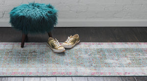 Blue 2' 7 x 10' Baracoa Runner Area Rug 100% Polypropylene Distressed Vintage Living Dining Room Office Traditional Carpet for Sale at Rug Engine