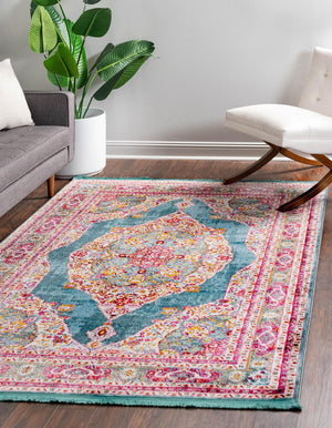 Turquoise 10' x 14' Baracoa Rectangle Area Rug 100% Polypropylene Distressed Vintage Living Dining Room Office Traditional Carpet for Sale at Rug Engine