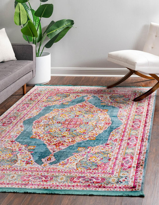 Turquoise 10' x 14' Baracoa Rectangle Area Rug 100% Polypropylene Distressed Vintage Living Dining Room Office Traditional Carpet for Sale at Rug Engine