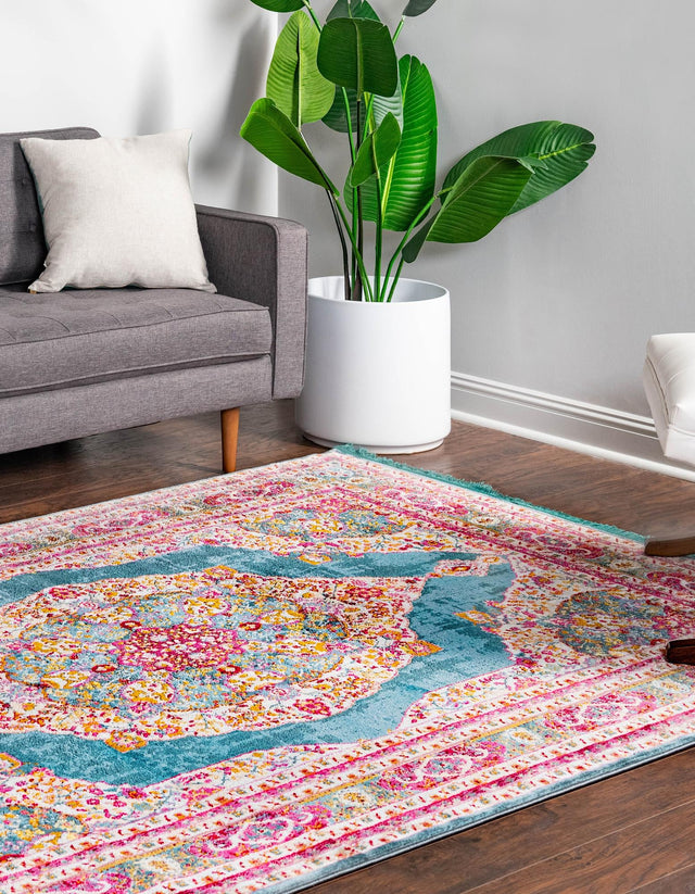 Turquoise 6' x 9' Baracoa Rectangle Area Rug 100% Polypropylene Distressed Vintage Living Dining Room Office Traditional Carpet for Sale at Rug Engine