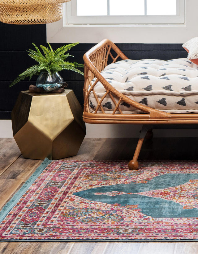 Turquoise 4' 3 x 6' 1 Baracoa Rectangle Area Rug 100% Polypropylene Distressed Vintage Living Dining Room Office Traditional Carpet for Sale at Rug Engine