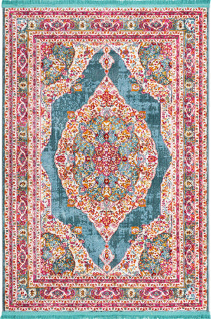 Turquoise 4' 3 x 6' 1 Baracoa Rectangle Area Rug 100% Polypropylene Distressed Vintage Living Dining Room Office Traditional Carpet for Sale at Rug Engine