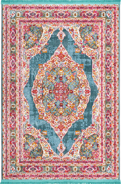 Turquoise 4' 3 x 6' 1 Baracoa Rectangle Area Rug 100% Polypropylene Distressed Vintage Living Dining Room Office Traditional Carpet for Sale at Rug Engine