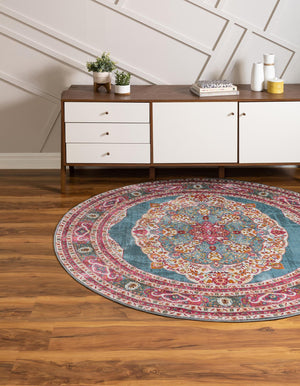 Turquoise 8' x 8' Baracoa Round Area Rug 100% Polypropylene Distressed Vintage Living Dining Room Office Traditional Carpet for Sale at Rug Engine