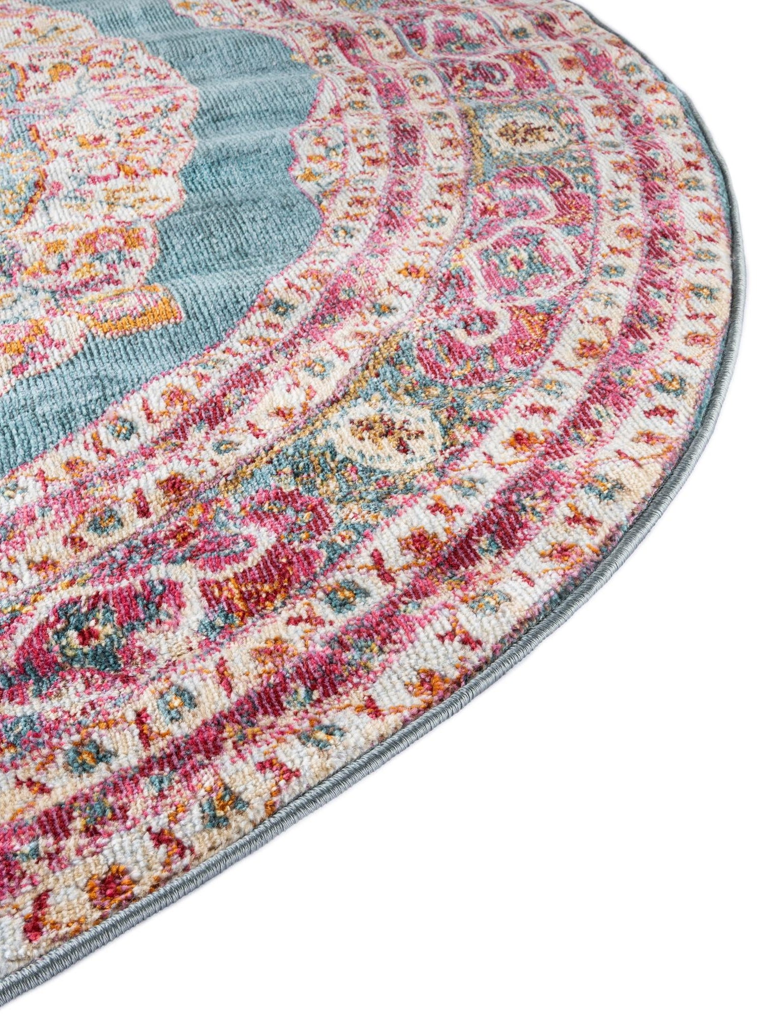 Turquoise 8' x 8' Baracoa Round Area Rug 100% Polypropylene Distressed Vintage Living Dining Room Office Traditional Carpet for Sale at Rug Engine