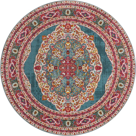 Turquoise 5' 5 x 5' 5 Baracoa Round Area Rug 100% Polypropylene Distressed Vintage Living Dining Room Office Traditional Carpet for Sale at Rug Engine