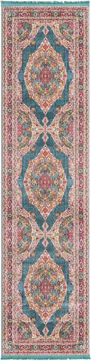 Turquoise 2' 7 x 10' Baracoa Runner Area Rug 100% Polypropylene Distressed Vintage Living Dining Room Office Traditional Carpet for Sale at Rug Engine