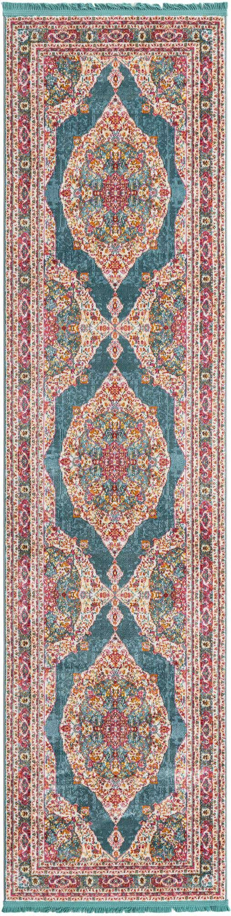 Turquoise 2' 7 x 10' Baracoa Runner Area Rug 100% Polypropylene Distressed Vintage Living Dining Room Office Traditional Carpet for Sale at Rug Engine