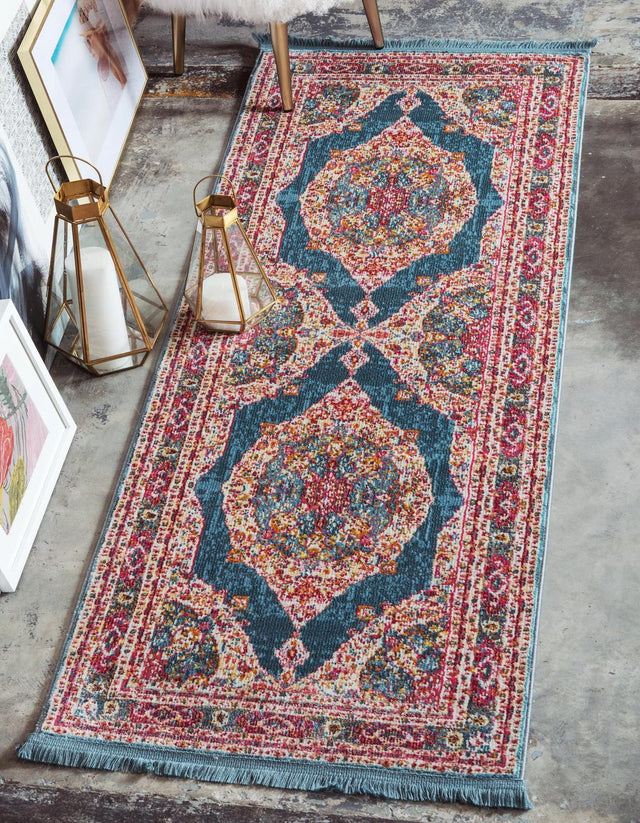 Turquoise 2' 2 x 8' Baracoa Runner Area Rug 100% Polypropylene Distressed Vintage Living Dining Room Office Traditional Carpet for Sale at Rug Engine