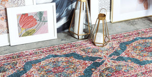 Turquoise 2' 7 x 12' Baracoa Runner Area Rug 100% Polypropylene Distressed Vintage Living Dining Room Office Traditional Carpet for Sale at Rug Engine