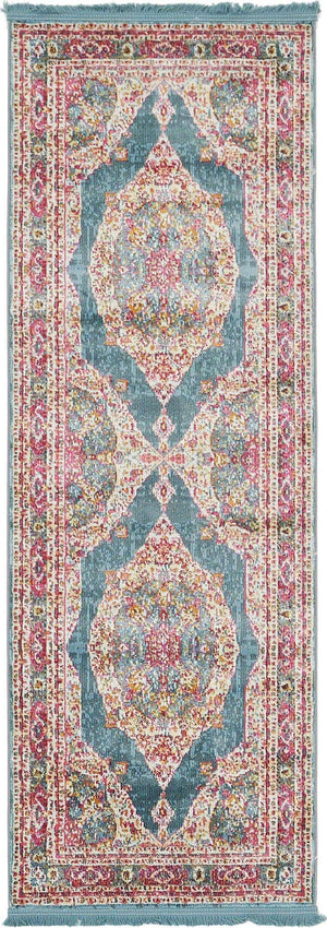 Turquoise 2' 2 x 6' 1 Baracoa Runner Area Rug 100% Polypropylene Distressed Vintage Living Dining Room Office Traditional Carpet for Sale at Rug Engine
