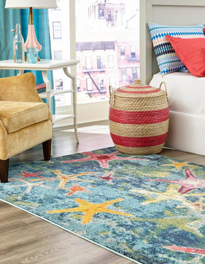 Navy Blue 10' x 13' 1 Positano Rectangle Area Rug Coastal Marine Beach Design Carpet for Modern Living Rooms, Dining, Bedroom, Office for Sale at Rug Engine