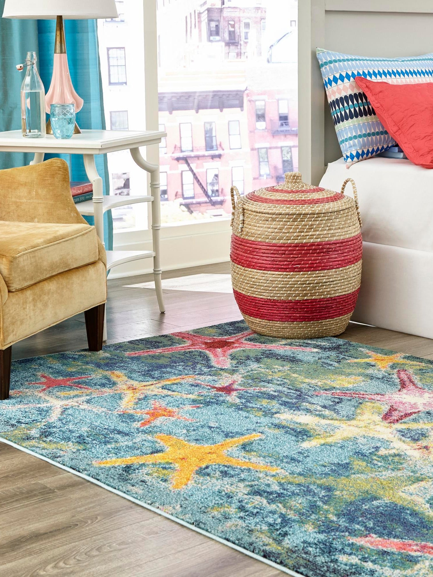 Navy Blue 5' 1 x 8' Positano Rectangle Area Rug Coastal Marine Beach Design Carpet for Modern Living Rooms, Dining, Bedroom, Office for Sale at Rug Engine