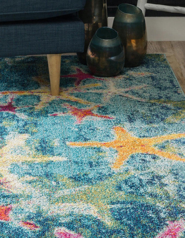 Navy Blue 7' 1 x 10' Positano Rectangle Area Rug Coastal Marine Beach Design Carpet for Modern Living Rooms, Dining, Bedroom, Office for Sale at Rug Engine