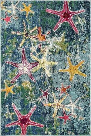 Navy Blue 4' 1 x 6' 1 Positano Rectangle Area Rug Coastal Marine Beach Design Carpet for Modern Living Rooms, Dining, Bedroom, Office for Sale at Rug Engine