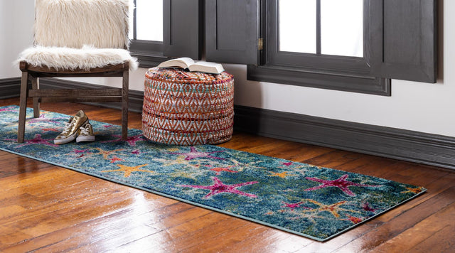 Navy Blue 2' x 8' Positano Runner Area Rug Coastal Marine Beach Design Carpet for Modern Living Rooms, Dining, Bedroom, Office for Sale at Rug Engine