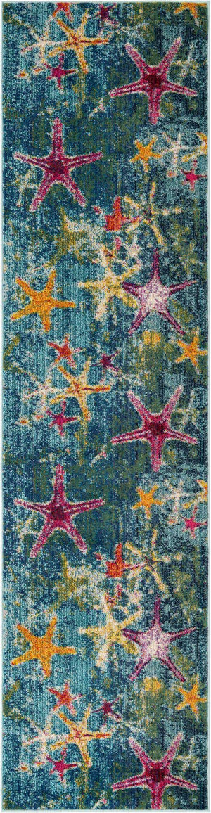 Navy Blue 2' 7 x 10' Positano Runner Area Rug Coastal Marine Beach Design Carpet for Modern Living Rooms, Dining, Bedroom, Office for Sale at Rug Engine