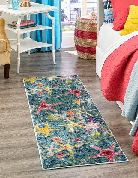Navy Blue 2' x 8' Positano Runner Area Rug Coastal Marine Beach Design Carpet for Modern Living Rooms, Dining, Bedroom, Office for Sale at Rug Engine