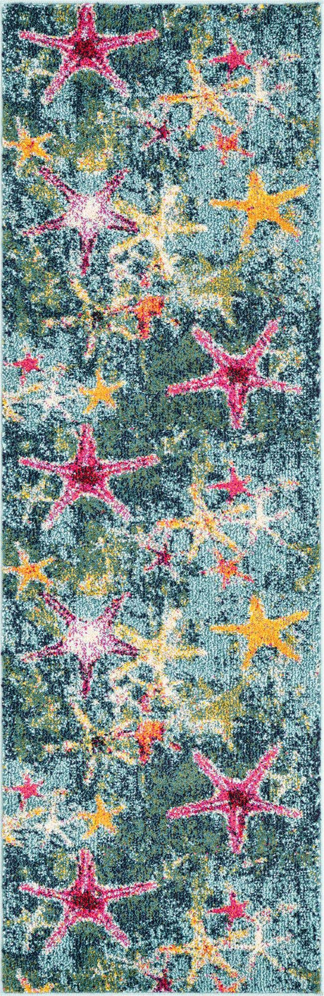 Navy Blue 2' 2 x 6' 9 Positano Runner Area Rug Coastal Marine Beach Design Carpet for Modern Living Rooms, Dining, Bedroom, Office for Sale at Rug Engine