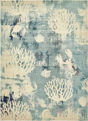 Light Blue 9' x 12' 2 Positano Rectangle Area Rug Coastal Marine Beach Design Carpet for Modern Living Rooms, Dining, Bedroom, Office for Sale at Rug Engine