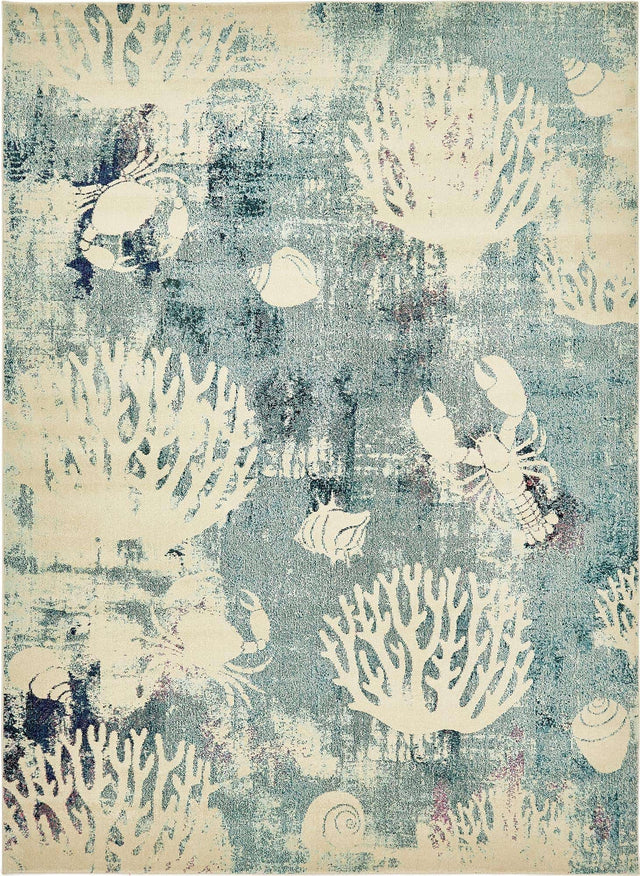 Light Blue 9' x 12' 2 Positano Rectangle Area Rug Coastal Marine Beach Design Carpet for Modern Living Rooms, Dining, Bedroom, Office for Sale at Rug Engine