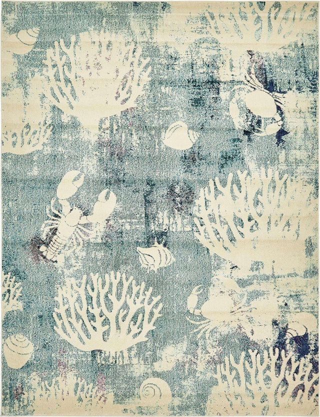 Light Blue 8' x 10' Positano Rectangle Area Rug Coastal Marine Beach Design Carpet for Modern Living Rooms, Dining, Bedroom, Office for Sale at Rug Engine