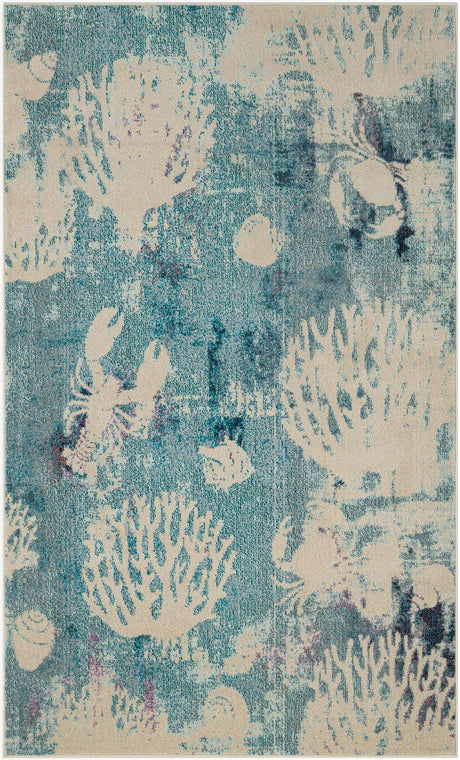 Light Blue 5' 1 x 8' Positano Rectangle Area Rug Coastal Marine Beach Design Carpet for Modern Living Rooms, Dining, Bedroom, Office for Sale at Rug Engine