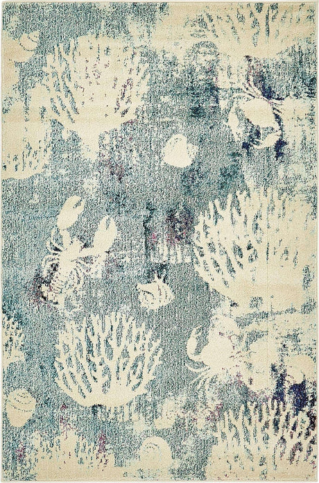 Light Blue 4' 1 x 6' 1 Positano Rectangle Area Rug Coastal Marine Beach Design Carpet for Modern Living Rooms, Dining, Bedroom, Office for Sale at Rug Engine