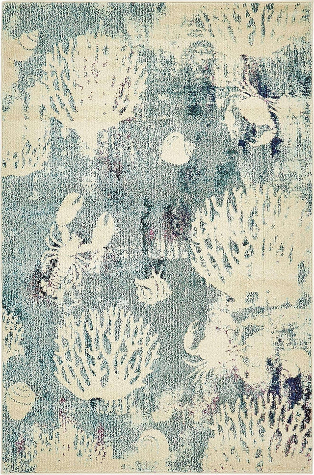 Light Blue 4' 1 x 6' 1 Positano Rectangle Area Rug Coastal Marine Beach Design Carpet for Modern Living Rooms, Dining, Bedroom, Office for Sale at Rug Engine